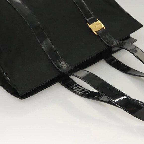 Salvatore Ferragamo Vala Tote Bag Nylon Black Gold Auth gh381 - Picture 6 of 15